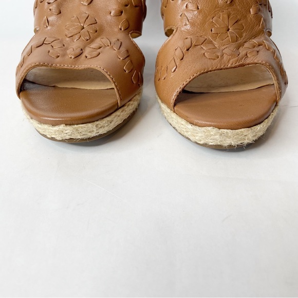 Jack Rogers Sophia Oak Brown Leather Wood Stacked Wedge Slide Sandals Size 6 - Picture 6 of 9